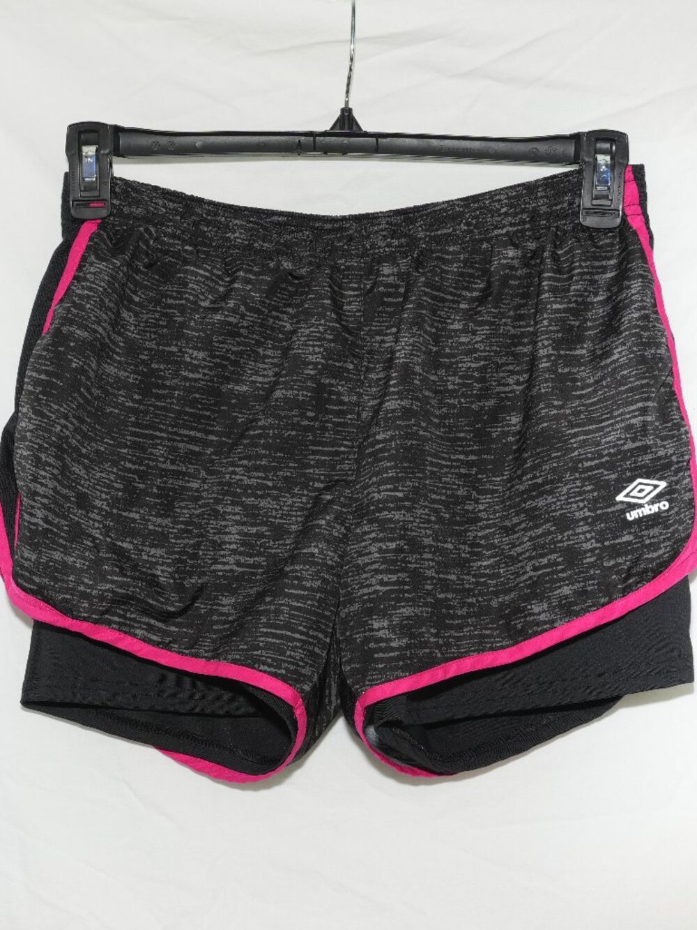 Umbro Womens Large Athletic Running Shorts Black Gray Pink Sports Double Shorts